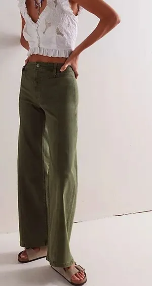 Free People Libre Cotton Blend High Waisted Wide-Leg Jeans Thyme Green 32 / 14 thumbnail 1