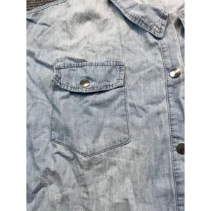 Sleeveless Light Wash Chambray‎ Denim Shirt Dress Snap Front Collared Blue Large thumbnail 10