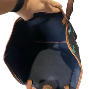 Fossil Origami Llama Tote Black Green Canvas Shoulder Bag Novelty thumbnail 5