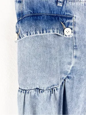 FREE PEOPLE Lotus Balloon Cuffed Hem Denim Blue Jeans Size 24 Boho Whimsical thumbnail 8