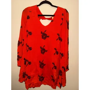 Free People Orange Embroidered Floral Mini Dress Back Cutout XS Whimsigoth Boho thumbnail 3
