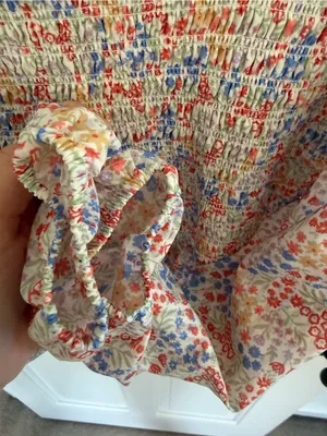 Jopna Floral Smocked Peplum Blouse Square Neck Balloon Sleeve M thumbnail 2