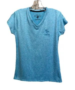 Beverly Hills Polo TShirt Women's Logo V Neck Size S Tie Dye Turquoise‎ thumbnail 1