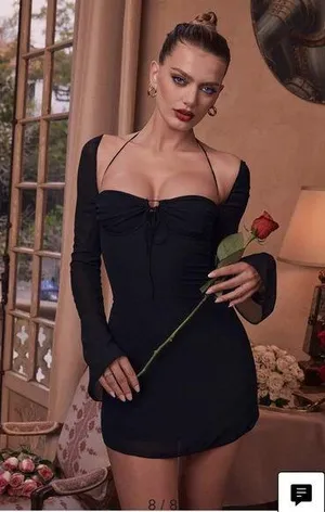 House Of CB Babydoll Georgette Halter Minidress Black Corset Size Large A/C New thumbnail 1