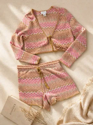 House of Harlow 1960 Pink and Camel Zigzag Knit Set thumbnail 3