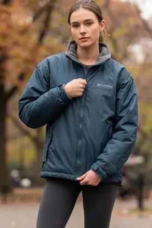 Vintage Columbia Fleece Lined Jacket Sz S Blue Nylon Bomber Jacket thumbnail 1