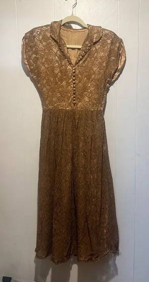 Vintage Elegant‎ Brown Lace Dress size xxs thumbnail 1