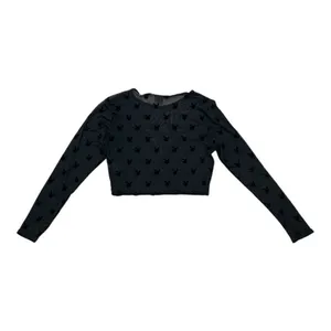 Play Boy Women Crop Top Size L/XL Black Lace Sheer Long-Sleeve Scoop-Neck Blouse thumbnail 5