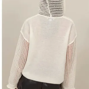 POL open knit crochet top hoodie oversized cream M thumbnail 5
