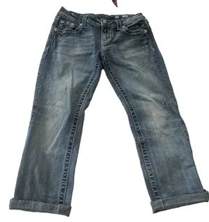 Miss Me Jeans Size 27 Womens Mid Rise Easy Crop Blue Distressed Embellished thumbnail 1