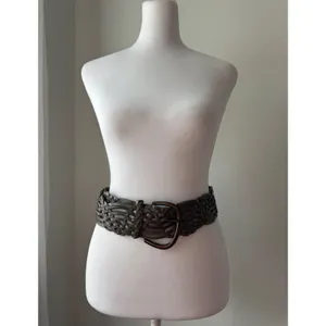‘11 Old Navy Dark Gray Bonded Leather Wide Woven Belt Size M/L thumbnail 3