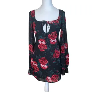 Princess Polly Bayford Long Sleeve Mini Dress Red Black Roses US Size 6‎ NWT thumbnail 5