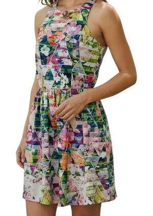 AMANDA UPRICHARD Geometric Floral Print Sleeveless A-Line Dress EUC‎ Size Small thumbnail 1