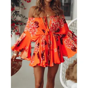 Hello Molly Moral of the Story Romper Orange Floral XS Boho Resort Tropical thumbnail 8