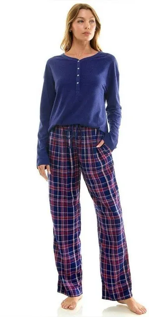 Croft & Barrow Henley Top & Rayon Pajama Bottom Set Dina Plaid Large NWT thumbnail 1