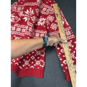 Vtg‎ Ralph Lauren Hand Knit Button Neck Sweater Red Nordic Snowflake P M thumbnail 8