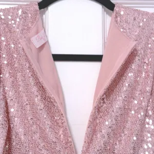 Pink Lily Holiday Vibes Sequin Ruched‎ V Neck Long Sleeve Mini Dress Size S thumbnail 4
