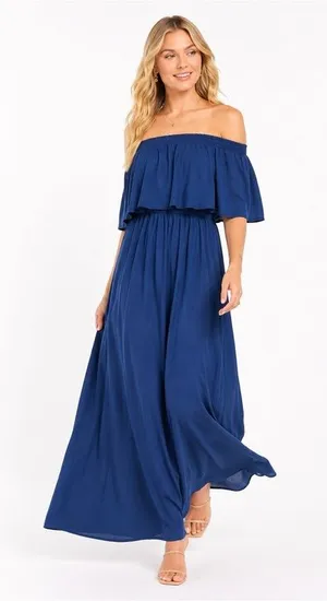 Show Me Your Mumu Hacienda Maxi Wedding Formal Dress, Rich Navy Crisp Bridesmaid thumbnail 1