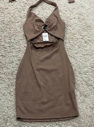 Windsor Taupe Cut Out Halter Dress Size Medium thumbnail 1