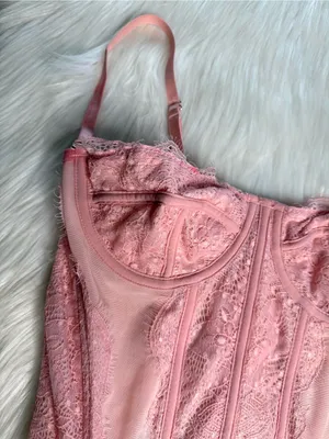 Pink Lace and Mesh Burlesque Boudoir Corset thumbnail 2