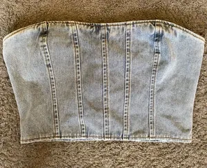 Pretty Little Thing -Denim Strapless Corset Top - Light Blue size 10 petite thumbnail 1