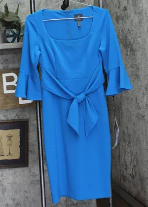 Adrianna Papell Womens Bell Sleeve Tie Front Dress Deep Cerulean Blue 4 thumbnail 1