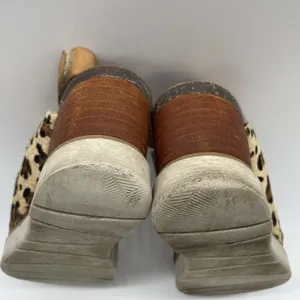 Diba True Womens 8 Sandals Bye Golly Wedge‎ Cheetah Cow Fur Leather Brown Gold thumbnail 11