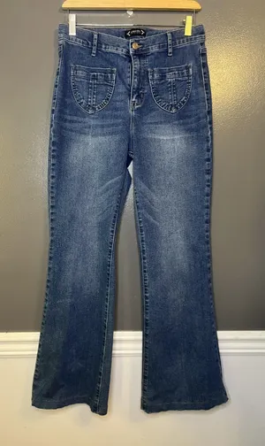 Nanette Lepore Jolie High Rise Flare Jeans Womens 8 Medium Wash Blue Denim thumbnail 1