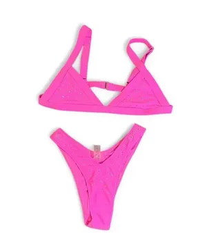Women's Hot Pink Bikinis with rhinestones no padding no underwire size small thumbnail 3