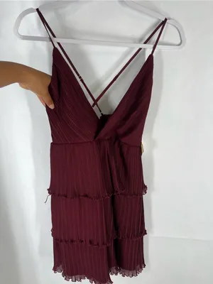 NWT Altar’d State Burgundy Pleated Tiered Mini Dress Size S thumbnail 5