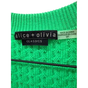 Alice + Olivia Jenae Cable Knit Cardigan S Preppy Twee Crop Green Wool Sweater thumbnail 5