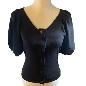 Worthington Puff Sleeved Black Button-Up Sweater thumbnail 1