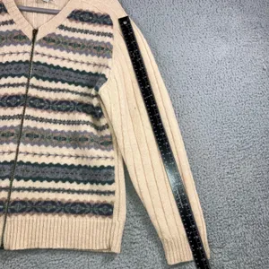 Vtg Croft & Barrow‎ Sweater Women XL 100% Wool Knit Zip Front Striped Beige thumbnail 5