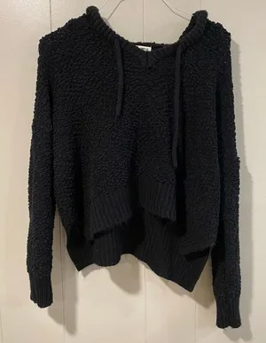 POL Black Popcorn Knit Hoodie Sweater Women’s Small – Cozy Textured Pullover thumbnail 1