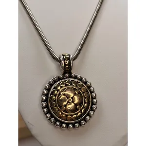 Vintage-Style Gold & Silver-Tone Pendant Necklace With Round Textured Medallion thumbnail 6