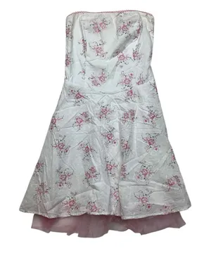 Ruby Rox juniors 5 small white pink floral strapless dress glitter y2k princess thumbnail 1