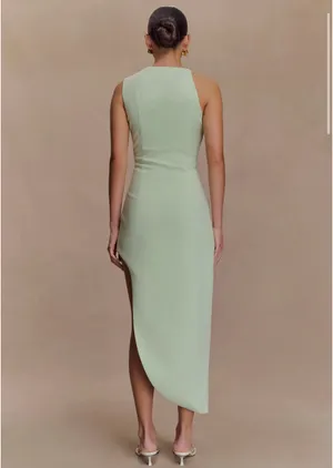 Meshki Virginia Suiting Embroidered Midi Dress in sage green thumbnail 2