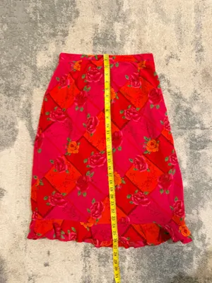 Notations Floral Red Ruffle-Hem Midi Skirt thumbnail 5