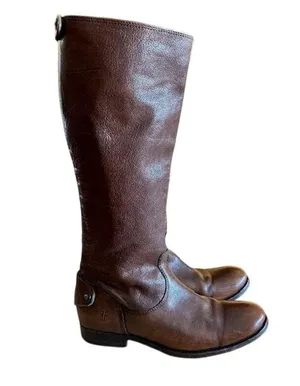 Frye Melissa Button Back Zipper Brown Leather Riding Boots, size 6 thumbnail 7