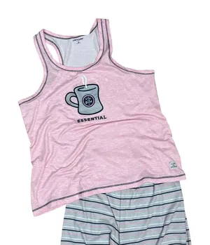 Life is Good Steaming Mug Pajama Set Stripe Pants Tank Womens Medium thumbnail 1