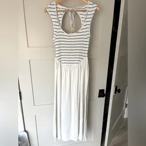 Free People White Maxi Midi Dress with Black Stripe Bodice thumbnail 3
