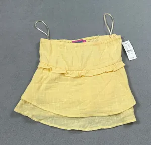 NWT Edikted Top S Womens Yellow Ruffle Layered Strapless Smocked Cami Tank Cute thumbnail 1