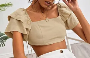 cute tie back crop top Tan thumbnail 1