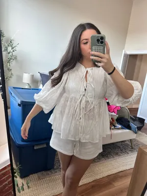 White Flowy Blouse Shein thumbnail 1