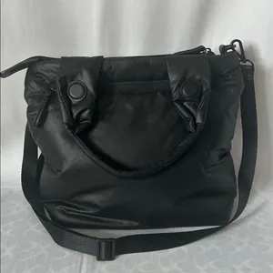 Caraa Sporty Black Puffy Nylon Detachable Strap Double Handle Tote Purse Bag 🌺🌺 thumbnail 3