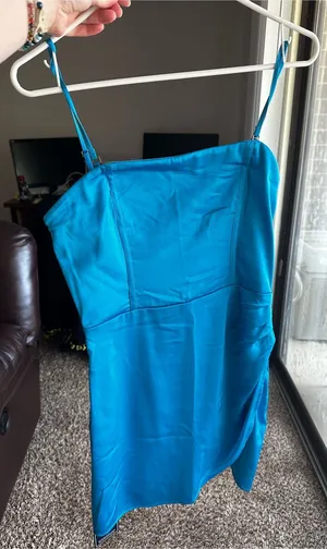 Hollister Satin Slip Dress Teal Blue Spaghetti Strap thumbnail 1