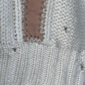 Vintage Tanni 100 Wool Cable Knit Sweater Leather Trim Made in Hong Kong‎ Medium thumbnail 10