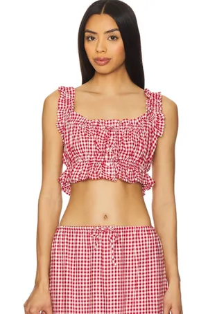 WeWoreWhat Red Gingham Ruffled Crop Top-Women thumbnail 1
