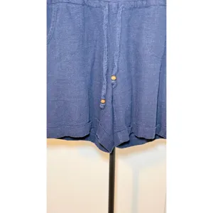 Per Se Navy Blue‎ Linen Blend Drawstring Shorts Size 6 Wood Bead Detail Cuffed thumbnail 4