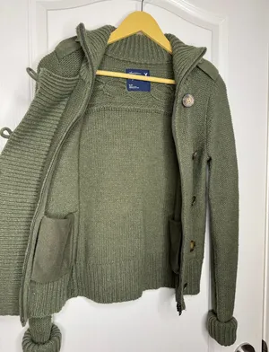 American Eagle Y2K Olive Military Wool Rabbit Hair Knit Cardigan Jacket S thumbnail 13